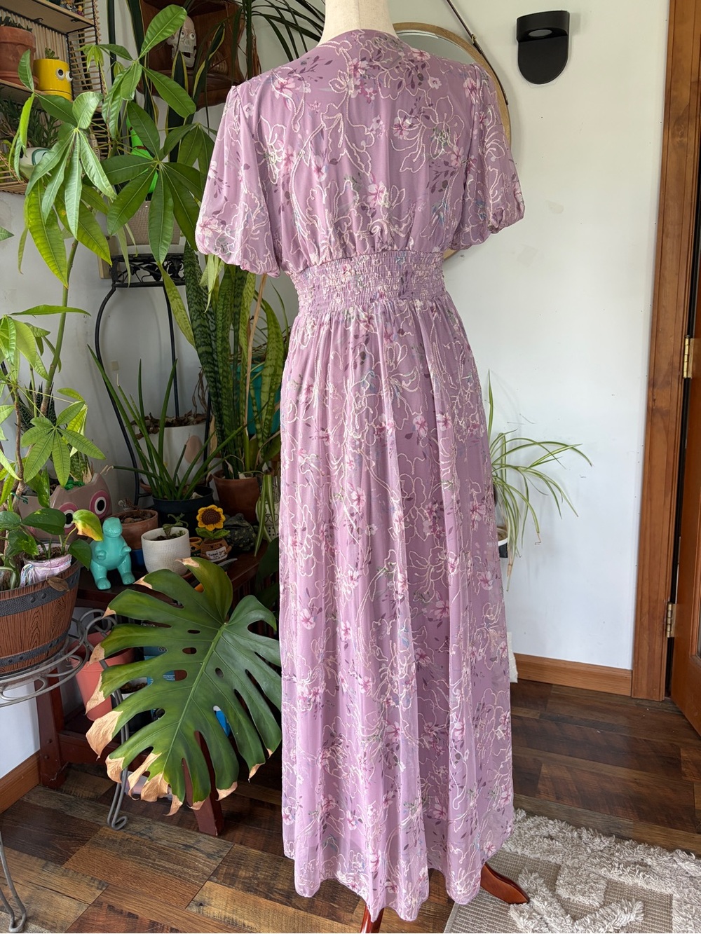 Baltic Born Mesh Floral Maxi Dress Large Lilac Embroidered Cottagecore Formal - Picture 5 of 11